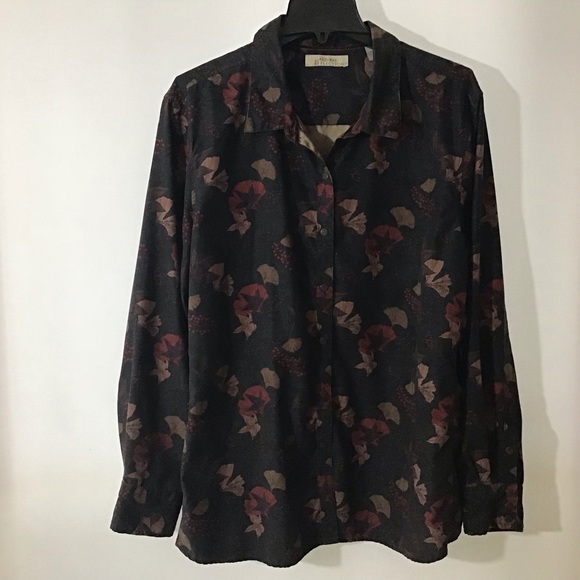 Natural Reflections Tops - Natural Reflections Sz 2X Leaf Print Snaps Down Fr